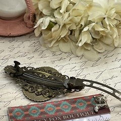 Large Cameo Hair Clip Barrette Wedding Birthday Gift Purple Cat Kitten Lover New