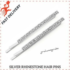 2 SILVER CRYSTAL RHINESTONE HAIR CLIPS BOBBY PINS BLING SPARKLE NEW IN PACKAGE