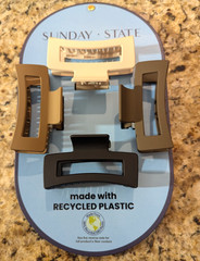 Sunday State 3.5″ Rectangular Hair Claw Clips Neutrals Browns Black 4 Pack