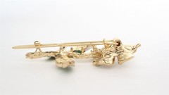 Small gold white flower and leaf hair pin barrette bridal clip