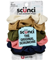 Scunci Satin The Original Scrunchie 6 pcs Black Blue Pink Green Tan Cream