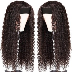 Bellarayine Deep Wave Human Hair Headband Wig Glueless None Lace Front (8″-30″)