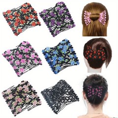 6-Pack Magic Stretch Hair Combs Floral Beaded Hair Clips fits Daily Hair Styling