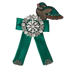 DOLCE & GABBANA Hair Clip Green Satin Bird Crystal Women Accessory RRP 2000usd