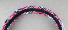 Pink White Black plaid headband 1 1/8″ wide tartan fabric covered hair band