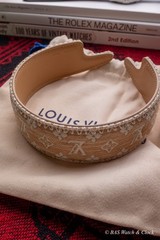 Louis Vuitton Headband LV Monogram Canvas Leather Hair Accessory Beige Tan Gold