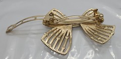Faux Pearl Bow Barrette Metal Gold Tone 2″