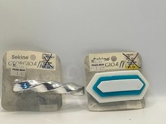 Sekine All Silver Wavy Barrette, White and Teal Geometric Barrette, 132/163