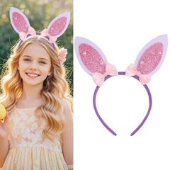 Easter Bunny Headband Cute Rabbit Ear Pink Glitter Bow Pearl Hair Accessory