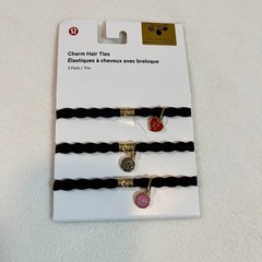 Lululemon Embellished Charm Hair Ties 3 Pack, Black/Gold NWT