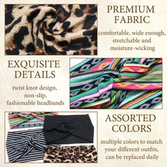 4 Pack Wide Headbands for Women Cute Boho Headband Stripe Knotted Turban Head Ba