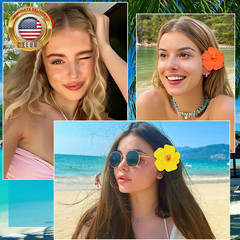 6 Pack Hawaiian Flower Hair Clips for Women – Tropical Hibiscus, Plumeria & Orch