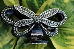 Black Flower Hair Claw Butterfly or Bow Shape with Sparkling Rhinestones
