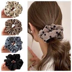 4 PCS Velvet Polka Dots Hair Ties Bands Elastic Scrunchies Ponytail Holders