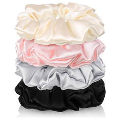 4 Pack 100% Mulberry Silk Scrunchies, Silk Hair Ties No Damag Scrunchies for Wom