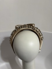 Prada Beige Silk Satin Crystal Bow Headband