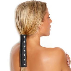 Studded Leather Pony Tail Wrap Hair Holder Biker Black 7″ Long L9842