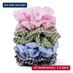 Satin Scrunchies for Women – 8PCS Plaid Mix (Light Blue, Black & White, Pink, Da