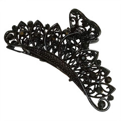 Lady Women Black Retro Flowers Hair Claw Clip Vintage Rhinestone Alloy Large Siz
