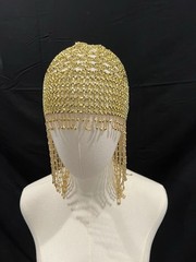 Gold beaded headpiece with fringe