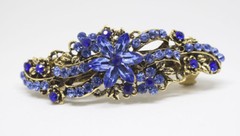 Antique gold Tone Rhinestone blue color metal Hair Clip Barrette ha14