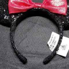 Disney Minnie Mouse Black Sequin Mouse Ears Headband w/ Pink Bow