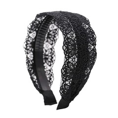 Wide Lace Non Slip Hairband Soft Fabric Cloth Hair Band Women Black 1 PCS