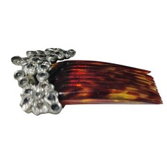 1920s Comb Tortoise Shell Celluloid Metal Gemstone Flower Adorned Hair Accessory