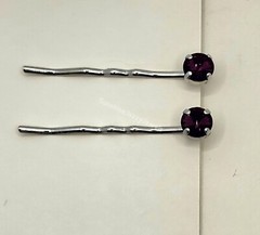 Handmade 2pc Hair/ Bobby Pins w/ Swarovski Crystal Amethyst Chaton Stones
