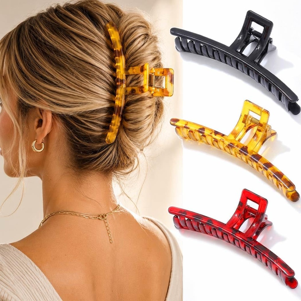 Pecieco 5.1 Inch Large Hair Claw Clips 1 Count (Pack of 3), Yellow-Red-Black