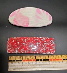 Vintage Set of Acrylic Hair Clips Barrettes Made In Taiwan ROC Pink Red Sparkles