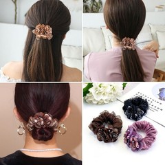 4 PCS Flower Hair Scrunchies for Women Rhinestone 4 Count (Pack of 1), A