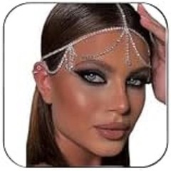 STONEFANS Layered Rhinestone Head Chain – Crystal Headpiece Boho Silver Hair Acc