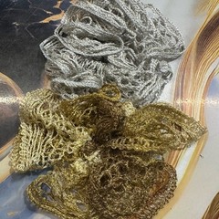NEW hand made crocheted hair tie scrunchies silver gold set of 2