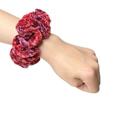 Crochet Scrunchie Oversized Hair Tie Set of 2 Red Plush Crushed Velvet Handmade