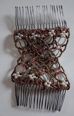 Beaded Faux Pearl Flower Metal Hair Comb Bronze, vintage