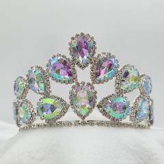Quinceanera Crown, AB Crystal Pageant Crown, Bridal Tiara, Prom Silver Headdress