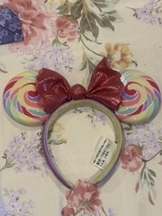 Disney Parks Minnie Mouse Candy Swirl Round Ears Headband Multicolor Glitter Bow