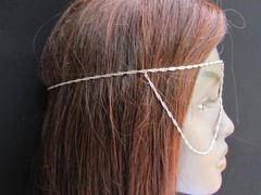 WOMEN SILVER METAL EXTRA LONG HEAD CHAIN FASHION JEWELRY FRONT GLASSES EYE COVER