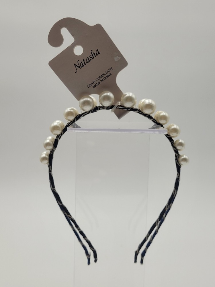 Natasha Black Navy Blue Pearl Headbands Preppy Classy Academia Gossip Girl NWT
