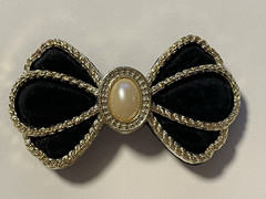 Vintage Gold Tone Black Hair Barrette/Clip with Central Faux Pearl 4″ (127)
