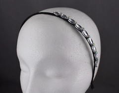 Black sparkly clear oval gem faceted crystal headband thin skinny hair band