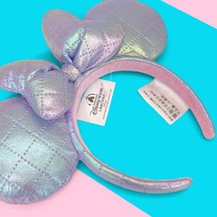 Disney-Park Iridescent Quilted Minnie Mouse Ear Headband with Iridescent Bow
