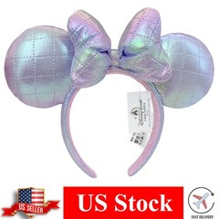 Disney-Park Iridescent Quilted Minnie Mouse Ear Headband with Iridescent Bow