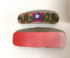 2x Artisan made-Polymer clay hair barrette Clip-colorful, floral-handmade