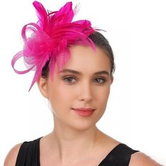 Women Elegant Floral Headband with Mesh Base and Feather Embellishment