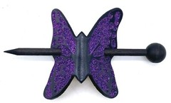 Leather Butterfly Hair Barrette w/Stick, Metal Flake Women’s Ponytail Holders