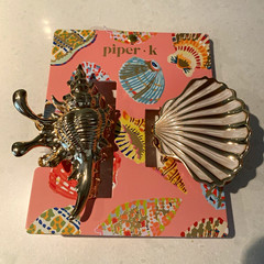 Piper K Sea Life Large Hair Clip Set Conch Gold & Shell Gold/White NWT