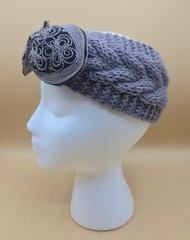 Women’s Gray Crochet Bow Headband Ear Warmer Turban Hair Band Knitted, EUC