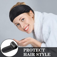 6 Packs Black Satin Spa Headband Silk Adjustable Spa Hair Wrap Facial Headband..